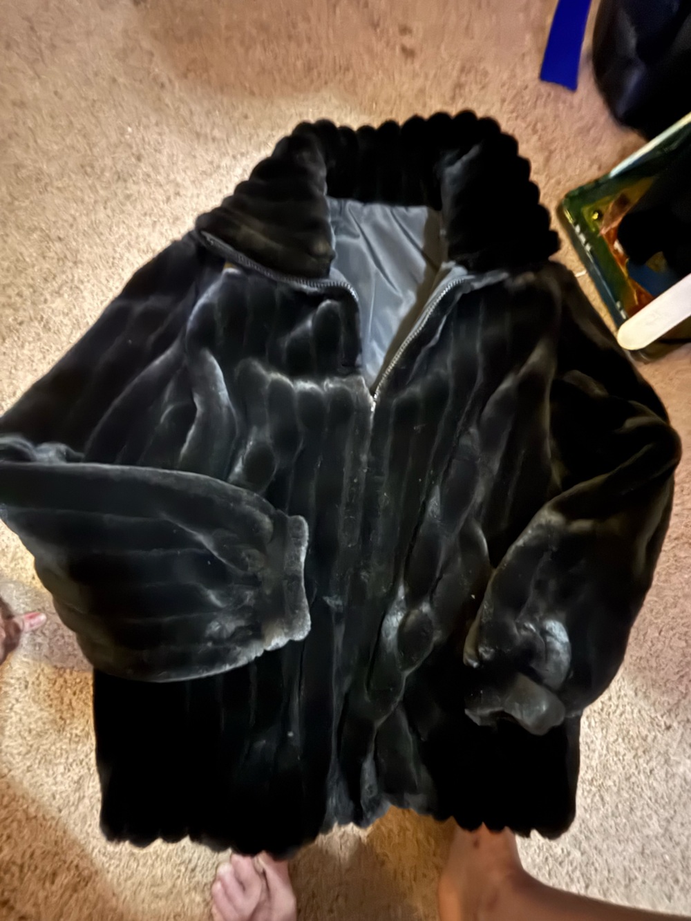 Women's Black Faux Fur Zip-Front Coat